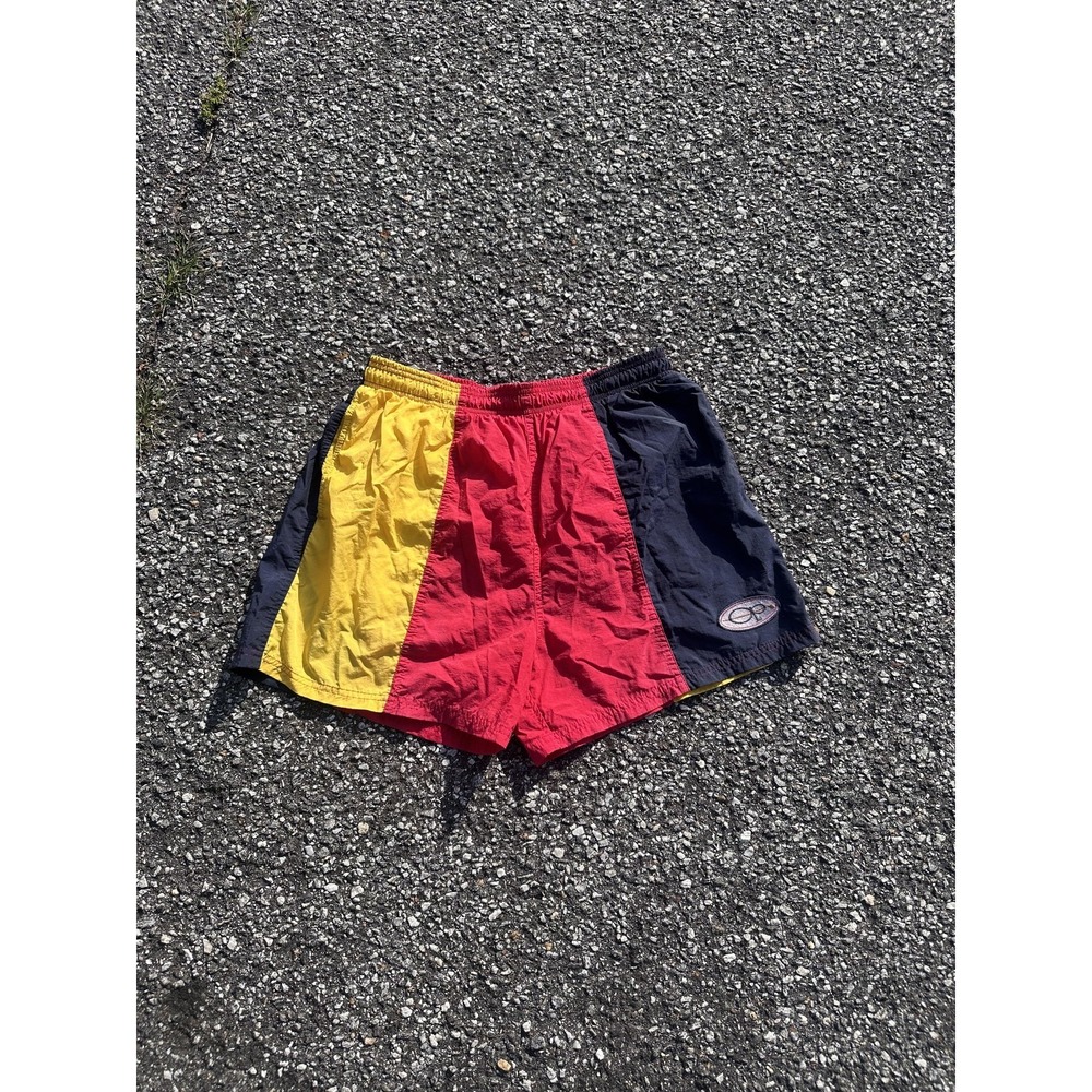 Op Swim Trunks Mens Medium Red Yellow Navy Colorblock Elastic Waist Pockets